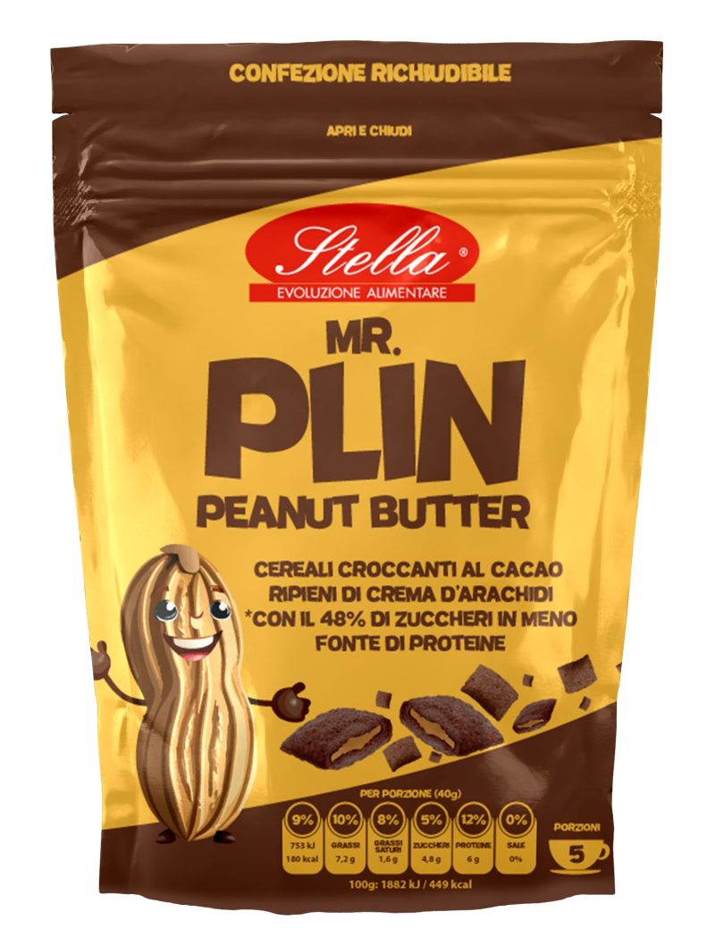 Mr Plin: Peanut Butter Stella – 200g Cereali al Cacao ripieni con 100% Crema di Arachidi,  con il 48% Zuccheri in Meno, 12% Proteine.