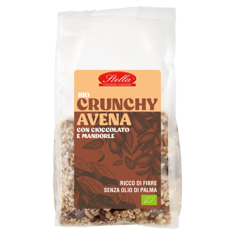 Foto pacchetto frontale Granola Crunchy Muesli Con Avena Cioccolato e Mandorle Stella