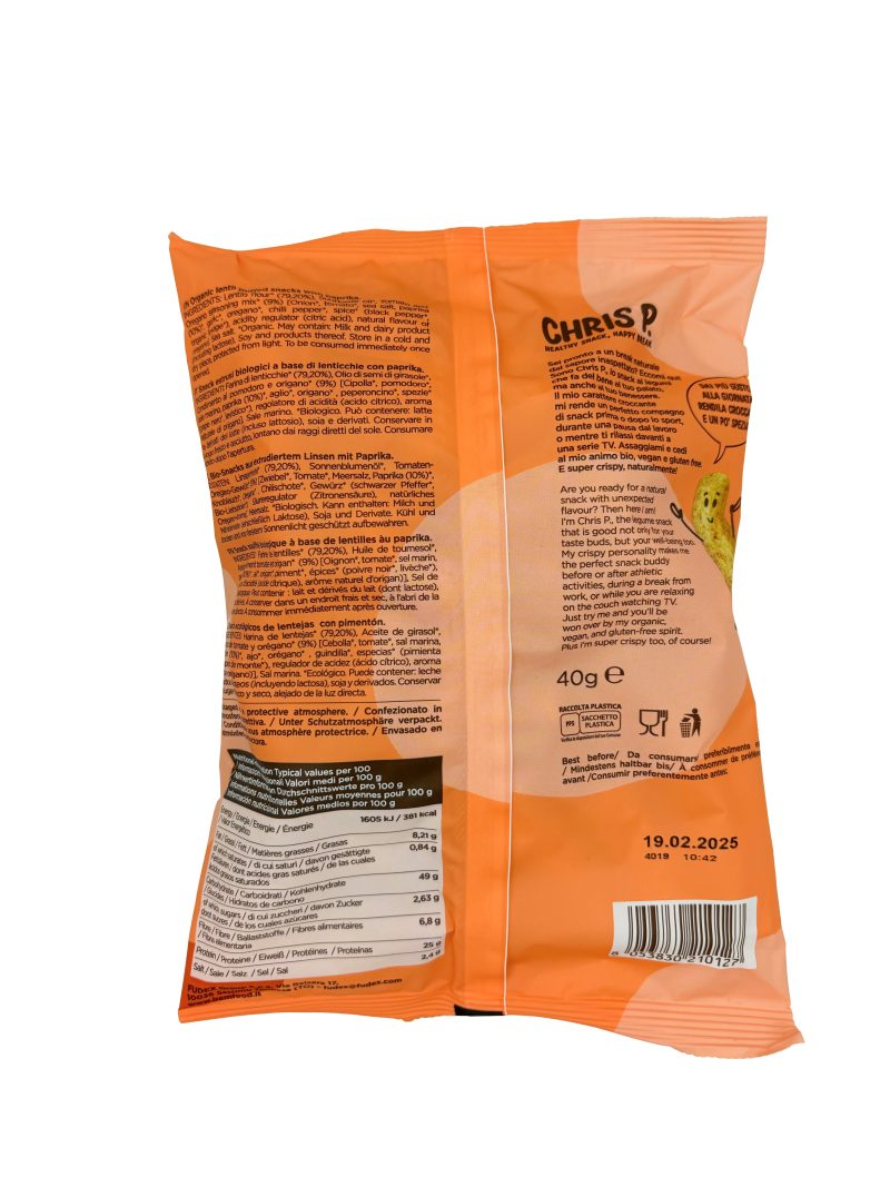 CHRIS-P Snack di lenticchie e paprika bio retro pacchetto